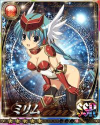 Rule 34 | 1girl, armor, bikini armor, blush, boots, breasts, card (medium), curvy, female focus, helmet, highleg, highleg leotard, large breasts, leotard, long hair, looking at viewer, mirim, official art, queen&#039;s blade, queen&#039;s blade rebellion, revealing clothes, shiny skin, smile, solo, thighhighs, thong leotard, white leotard, wide hips