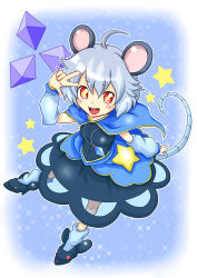 Rule 34 | 1girl, absurdres, adzuki anko, animal ears, female focus, full body, gradient background, grey hair, highres, jewelry, mouse ears, mouse tail, nazrin, pendant, red eyes, short hair, solo, tail, touhou