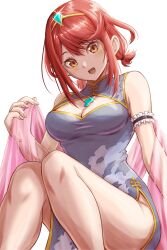 Rule 34 | 1girl, absurdres, alternate hairstyle, breasts, chinese clothes, highres, kenichiart, large breasts, pyra (xenoblade), red eyes, red hair, short hair, solo, xenoblade chronicles (series), xenoblade chronicles 2