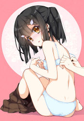 Rule 34 | 2girls, adjusting another&#039;s clothes, ass, back, black hair, blush, bra, fate/kaleid liner prisma illya, fate (series), hair ornament, hairclip, looking back, miyu edelfelt, multiple girls, out of frame, panties, saipaco, sitting, solo focus, underwear, underwear only, white bra, white panties, yellow eyes