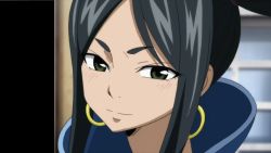 Rule 34 | 1girl, black hair, blush, fairy tail, long hair, looking at viewer, minerva orlando, smile, solo