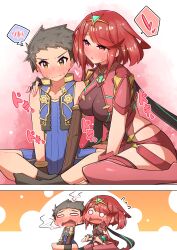 Rule 34 | 1boy, 1girl, breasts, highres, large breasts, osora (judithandlilith), pyra (xenoblade), red eyes, red hair, rex (xenoblade), short hair, xenoblade chronicles (series), xenoblade chronicles 2