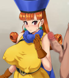 Rule 34 | 0byte, 1girl, alena (dq4), breasts, censored, covered erect nipples, dragon quest, dragon quest iv, gloves, hat, large breasts, penis