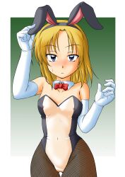 Rule 34 | 1girl, absurdres, animal ears, blue eyes, blush, bonsichi, bow, bowtie, breasts, cleft of venus, detached collar, elbow gloves, fake animal ears, fishnet pantyhose, fishnets, gloves, groin, highres, leotard, looking at viewer, medium hair, navel, nipples, original, pantyhose, parted bangs, playboy bunny, pussy, rabbit ears, red bow, red bowtie, revealing clothes, see-through, see-through leotard, small breasts, solo, strapless, strapless leotard, thigh gap, white gloves