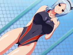 Rule 34 | 00s, 1girl, aokura shou, breasts, competition swimsuit, dutch angle, eas (fresh precure!), fresh precure!, hairband, higashi setsuna, large breasts, one-piece swimsuit, precure, red eyes, silver hair, solo, swimsuit