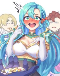 Rule 34 | 1girl, absurdres, alear (fire emblem), alfred (fire emblem), aqua hair, armor, bare shoulders, braid, breasts, chloe (fire emblem), cleavage, commentary request, diamant (fire emblem), elbow gloves, fire emblem, fire emblem engage, garter straps, gloves, green eyes, highres, large breasts, long hair, nintendo, pegasus knight uniform (fire emblem), sher (imnotsher), shoulder armor, side braid, single braid, smile, solo, very long hair, white gloves