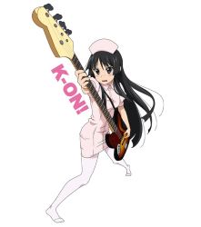 Rule 34 | 00s, 1girl, akiyama mio, bass guitar, black eyes, black hair, blush, instrument, k-on!, long hair, nurse, pantyhose, solo, white pantyhose
