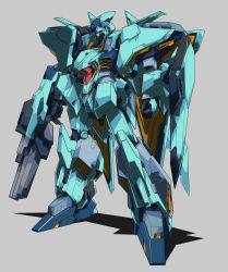 Rule 34 | absurdres, beastkingbarbaros, clenched hand, commentary, commentary request, grey background, gun, gundam, gundam hathaway&#039;s flash, highres, holding, holding gun, holding weapon, looking down, mecha, no humans, partial commentary, redesign, robot, shadow, standing, visor, weapon, xi gundam