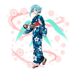 Rule 34 | asuna (sao), asuna (sao-alo), blue eyes, blue hair, elf, kimono, long hair, official art, smile, sword art online, tagme