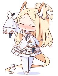 Rule 34 | 1girl, absurdly long hair, animal, animal ear fluff, animal ears, animal on hand, arm up, armpits, bare shoulders, bird, bird on hand, blonde hair, blue archive, blush, bow, closed eyes, collared dress, cross halo, detached sleeves, dress, flower, forehead, full body, hair bow, hair flower, hair ornament, halo, hana kazari, highres, long hair, long sleeves, nose blush, pantyhose, parted bangs, parted lips, seia (blue archive), shadow, shoes, simple background, sleeveless, sleeveless dress, sleeves past fingers, sleeves past wrists, solo, standing, thick eyebrows, very long hair, white background, white bow, white dress, white flower, white footwear, white pantyhose, white sleeves