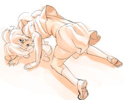 Rule 34 | 1girl, all fours, bad id, bad pixiv id, bent over, long hair, monochrome, orange theme, p.k., simple background, sketch, solo, thighhighs, white background