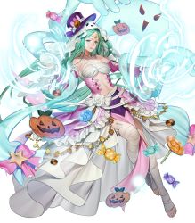 Rule 34 | 1girl, bandages, breasts, candy, comic, cookie, costume, detached sleeves, dress, energy, female focus, fire emblem, fire emblem: mystery of the emblem, fire emblem awakening, fire emblem heroes, food, full body, ghost costume, green eyes, green hair, halloween, halloween costume, hanusu, hat, highres, jack-o&#039;-lantern, jack-o&#039;-lantern hat ornament, jewelry, lollipop, long dress, long hair, matching hair/eyes, medium breasts, mummy costume, naga (fire emblem), nintendo, non-web source, official alternate costume, official art, pale skin, pelvic curtain, pointy ears, smile, solo, tiara, transparent background, underboob