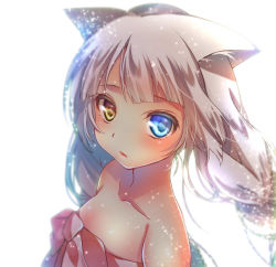 Rule 34 | 1girl, animal ears, bad id, bad pixiv id, bare shoulders, blue eyes, braid, cat ears, grey hair, heterochromia, long hair, looking at viewer, mitsuhachi8, original, solo, twin braids, twintails, white background, yellow eyes