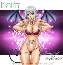 Rule 34 | bikini, grabbing another&#039;s breast, breasts, choker, demon girl, grabbing, grey hair, large breasts, long hair, red eyes, sexually suggestive, demon girl, swimsuit, tagme, tail, tattoo, thedarkness, undressing, wings