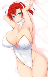 Rule 34 | 1girl, animal ears, armpits, arms up, boudica (fate), breasts, cleavage, covered navel, fake animal ears, fate/grand order, fate (series), huge breasts, looking at viewer, noeomi, playboy bunny, rabbit ears, red hair, short hair, smile, solo, thigh gap, thighs