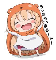 Rule 34 | 10s, 1girl, animal costume, artist request, blonde hair, blush, chibi, doma umaru, full body, hamster costume, himouto! umaru-chan, hood, komaru (himouto! umaru-chan), lowres, simple background, solo, sooki, translation request