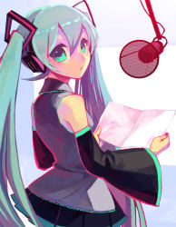 Rule 34 | 1girl, bad id, bad pixiv id, collair (cono), face, hatsune miku, headphones, highres, looking back, microphone, noco (adamas), recording studio, solo, studio microphone, twintails, vocaloid