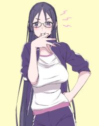 Rule 34 | 1girl, blowing whistle, breasts, fate/grand order, fate (series), glasses, hand on own hip, jacket, large breasts, long hair, minamoto no raikou (fate), nakuta, purple eyes, purple hair, track jacket, track suit, very long hair, whistle