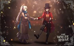 Rule 34 | 2girls, conductor baton, boots, circus, commentary request, ascot, holding hands, hat, jacket, long skirt, multiple girls, red hair, ruby rose, rwby, scarf, skirt, the greatest showman, top hat, tsuta no ha, weiss schnee, white hair