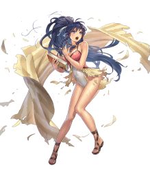 Rule 34 | 1girl, beach towel, blue eyes, blue hair, book, braid, breasts, cleavage, covered navel, cuboon, feet, female focus, fire emblem, fire emblem: the sacred stones, fire emblem heroes, full body, highres, holding, holding book, injury, large breasts, long hair, nintendo, non-web source, official art, one-piece swimsuit, open mouth, ryona, sandals, side braid, solo, swimsuit, tana (fire emblem), tana (summer) (fire emblem), toes, torn clothes, towel, transparent background, twin braids