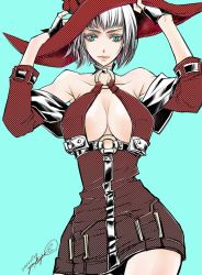 Rule 34 | 1girl, arc system works, breasts, cleavage, fingerless gloves, gloves, guilty gear, hat, highres, i-no, large breasts, solo, witch hat, zennomituaka