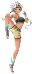 Rule 34 | 1girl, bandaged hand, chojo: crypto girls arena, fighting stance, full body, grey eyes, grey hair, official art, shirai mito, solo