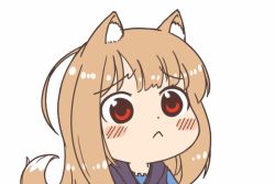 Rule 34 | 1girl, animal ears, animated, animated gif, blush, face, gyate gyate, holo, long hair, red eyes, simple background, spice and wolf, tail