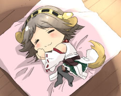 Rule 34 | 10s, 1girl, animal ears, animalization, blush, boots, chibi, detached sleeves, dog ears, dog tail, hair ornament, hairband, hatamichi mihiro, hiei (kancolle), kantai collection, kemonomimi mode, lowres, michibata5656, nontraditional miko, pantyhose, personification, pleated skirt, ribbon-trimmed sleeves, ribbon trim, short hair, skirt, sleeping, solo, tail, thigh boots, thighhighs, wavy mouth