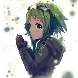 Rule 34 | 1girl, absurdres, bad anatomy, bad id, bad perspective, bad pixiv id, breath, coat, goggles, goggles on head, green eyes, green hair, gumi, highres, matching hair/eyes, own hands together, parted lips, pine (yellowpine112), short hair, short hair with long locks, snowing, solo, vocaloid, winter clothes, winter coat