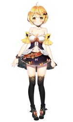 Rule 34 | 1girl, ahoge, ankle boots, arms at sides, ayamy, bare shoulders, black choker, black footwear, black skirt, black thighhighs, blonde hair, boots, bow, breasts, choker, cleavage, closed mouth, detached sleeves, footwear bow, full body, gold trim, hololive, large breasts, looking at viewer, miniskirt, official art, orange bow, orange eyes, pigeon-toed, pleated skirt, revealing clothes, see-through, see-through sleeves, skirt, smile, solo, stomach, straight-on, thighhighs, transparent background, virtual youtuber, yozora mel, yozora mel (1st costume)