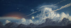 Rule 34 | blue theme, cloud, justinas vitkus, meteor, multiple moons, no humans, original, scenery, sky