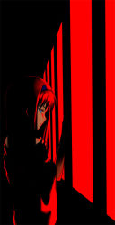 Rule 34 | 00s, 1girl, abstract, blue eyes, dark, hairband, hand on own shoulder, negy, profile, red theme, solo, tohno akiha, tsukihime
