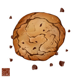 Rule 34 | artist logo, artist name, chocolate, chocolate chip cookie, cookie, food, food focus, highres, no humans, original, pastry, simple background, white background, yuki00yo
