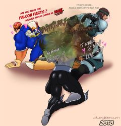 Rule 34 | 3boys, ass, ass grab, bandana, bara, black hair, blush, bodysuit, boots, brown hair, captain falcon, clothes, crossover, f-zero, facial hair, fart, gloves, grin, helmet, highres, huge ass, kneeling, male focus, metal gear (series), metal gear solid, metal gear solid 2: sons of liberty, multiple boys, muscular, nintendo, pants, shirt, shoes, short hair, simple background, smile, solid snake, super smash bros., wince, yaoi