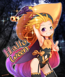 Rule 34 | 1girl, braid, halloween, hat, highres, league of legends, leotard, multicolored eyes, orange hair, thighhighs, witch hat, zoe (league of legends)