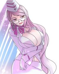Rule 34 | 1girl, arms under breasts, breasts, choker, cleavage, commentary, commentary request, fang, fate/grand order, fate (series), glasses, gloves, koyanskaya (fate), koyanskaya (foreigner) (first ascension) (fate), large breasts, long hair, mentaiko mamire, midriff, navel, open mouth, pink hair, ribbon, ribbon choker, simple background, skin fang, solo, tamamo (fate), very long hair, white background, white gloves, yellow eyes