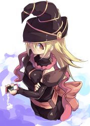 Rule 34 | 1girl, bare shoulders, blonde hair, boots, duel monster, gagaga girl, hat, highres, long hair, normaland, pentacle, solo, wizard hat, yellow eyes, yu-gi-oh!
