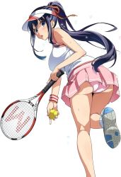 Rule 34 | 1girl, amaya haruko, ass, black hair, blue eyes, highres, long hair, maken-ki!, panties, pantyshot, skirt, solo, takeda hiromitsu, tennis, underwear, upskirt