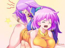 Rule 34 | 2girls, artist name, ass, bare shoulders, blush, breasts, butt crack, daibobu, earrings, closed eyes, faris scherwiz, final fantasy, final fantasy v, gem, headband, jewelry, large breasts, lenna charlotte tycoon, long hair, multiple girls, necklace, open mouth, pink hair, purple hair, short hair, siblings, sisters, spanked, spanking, star (symbol), thighs, twitter username