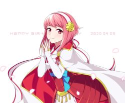 Rule 34 | 1girl, closed mouth, dated, fire emblem, fire emblem fates, hairband, happy birthday, hiyori (rindou66), japanese clothes, nintendo, petals, pink eyes, pink hair, sakura (fire emblem), short hair, simple background, smile, solo, white background
