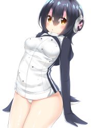 Rule 34 | 10s, 1girl, absurdres, black hair, brown eyes, chestnut mouth, go-1, gradient hair, headphones, highres, humboldt penguin (kemono friends), kemono friends, looking at viewer, multicolored hair, parted lips, short hair, simple background, solo, tail, white background
