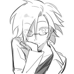Rule 34 | 1boy, closed mouth, eyes visible through hair, frown, glasses, hand on own cheek, hand on own face, jacket, kanou aogu, long sleeves, looking at viewer, male focus, open clothes, open jacket, saibou shinkyoku, semi-rimless eyewear, shirt, short hair, simple background, sketch, solo, suiyuejinghaohetangyuesehuahaoyueyuan, white background