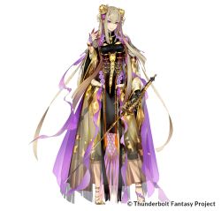 Rule 34 | 1girl, chinese clothes, claw ring, double bun, eyeshadow, flower, gloves, hair ornament, holding, holding sword, holding weapon, long hair, long sleeves, makeup, official art, see-through, see-through skirt, single glove, sinov mimori, skirt, smile, solo, sword, thunderbolt fantasy, weapon, xie yingluo
