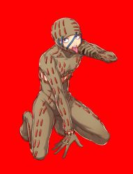 Rule 34 | 1boy, full body, holding, holding microphone, jojo no kimyou na bouken, looking at viewer, microphone, oasis (stand), open mouth, purple eyes, red background, secco, shakuyouka, simple background, solo, tongue, tongue out, vento aureo