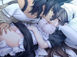 Rule 34 | bed, black hair, blush, brown eyes, brown hair, couple, lowres, maid, moaning, shy, uniform