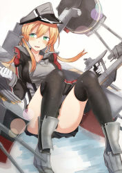 Rule 34 | 10s, 1girl, aged up, bad id, bad pixiv id, blonde hair, gloves, hair ornament, hat, highres, kantai collection, long hair, machinery, panties, peaked cap, prinz eugen (kancolle), simple background, sitting, solo, sy-l-via, twintails, underwear, uniform, white panties