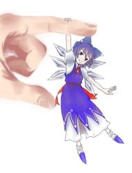 Rule 34 | 1girl, cirno, full body, looking at viewer, mini person, minigirl, simple background, solo focus, touhou, white background, wings