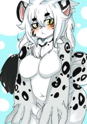 Rule 34 | artist request, breasts, furry, highres, short hair, snow leopard, yellow eyes
