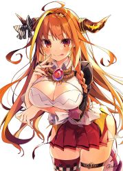 Rule 34 | 1girl, :p, blush, braid, breasts, cleavage cutout, clothing cutout, dragon girl, dragon horns, dragon tail, hip vent, hololive, horns, kiryu coco, kiryu coco (1st costume), large breasts, long hair, looking at viewer, orange eyes, orange hair, oshioshio, pleated skirt, side cutout, skindentation, skirt, solo, tail, thick thighs, thighs, tongue, tongue out, very long hair, virtual youtuber