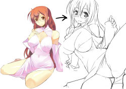 Rule 34 | 1girl, bare shoulders, breasts, brown hair, china dress, chinese clothes, cleavage, cleavage cutout, clothing cutout, detached sleeves, dress, glasses, large breasts, long hair, matsu (sekirei), panties, ryuuta (msxtr), sekirei, sitting, spread legs, underwear